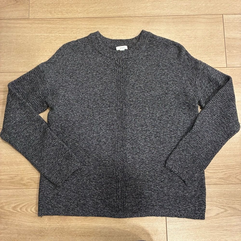 J. Jill PureJill Black Gray Heather Marled Crew Neck Cotton Blend Sweater Size S
